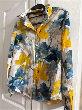 SHEIN Floral Button-Up Blazer in White, Yellow & Blue